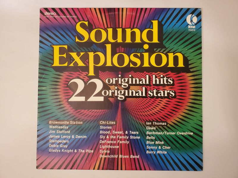 Brownsville Station,Wednesday,Jim Stafford,James Leroy & Denim,Stampeders,Dobie Gray,Gladys Knight & The Pips,Chi-Lites,Stories,Blood, Sweat, & Tears,Sly & the Family Stone,DeFranco Family,Lighthouse,Sylvia,Downchild Blues Band,Ian Thomas,Dawn,Bachman/Tur Sound Explosion: 22 original hits, 22 original stars vinyl record